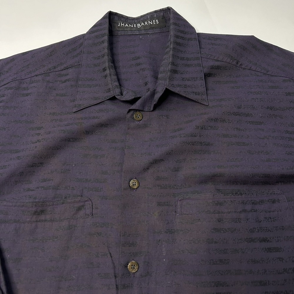 Jhane Barnes Button Up Shirt Men's Large Striped Sheen Metallic Purple Vintage